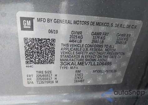 2020 GMC Terrain Fwd Sle z USA, uszkodzony, nr VIN 3GKALMEV7LL106495